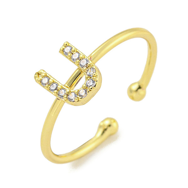 

PandaHall Rack Plating Brass Open Cuff Rings for Women, with Cubic Zirconia, Cadmium Free & Lead Free, Long-Lasting Plated, Letter, Letter U...