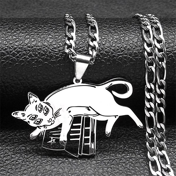

PandaHall 304 Stainless Steel Necklaces, Cat with Book Pendant Necklaces, Stainless Steel Color, 21.57 inch(54.8cm) 304 Stainless Steel Cat...