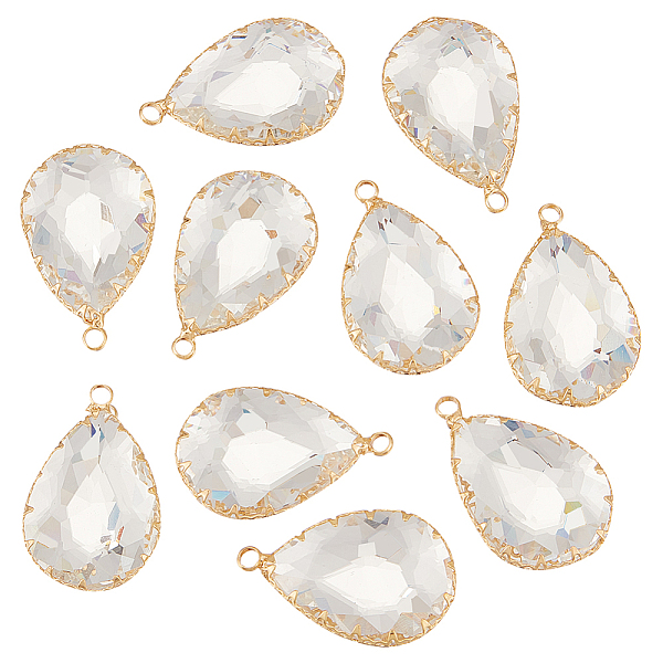 

PandaHall BENECREAT 10Pcs Clear Glass Pendants, with Brass Findings, Faceted, Teardrop, Real 18K Gold Plated, 29.5x18.5x7mm, Hole: 2mm...