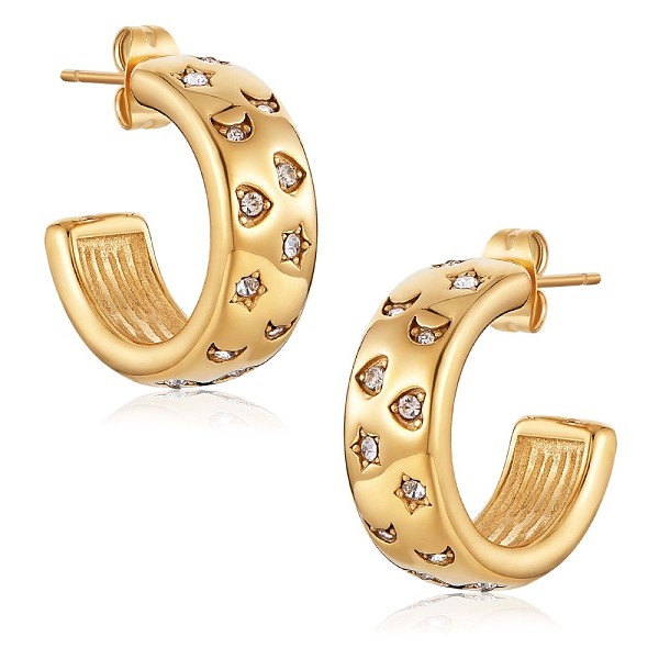 

PandaHall Clear Cubic Zirconia Moon Star Heart Stud Earrings, 430 Stainless Steel Half Hoop Earrings for Women, Golden, 20x7mm, Pin: 1mm...