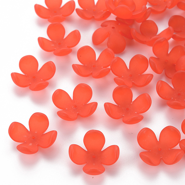 

PandaHall Frosted Acrylic Bead Caps, 4-Petal, Flower, Orange Red, 27x27x11mm, Hole: 1.8mm, about 276pcs/500g Acrylic