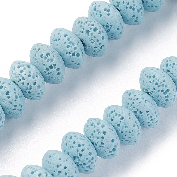 

PandaHall Natural Lava Rock Beads Strands, Dyed, Rondelle, Light Sky Blue, 10~11x6mm, Hole: 1.8mm, about 34 pcs/Strand, 7.87 inch(20cm) Lava...
