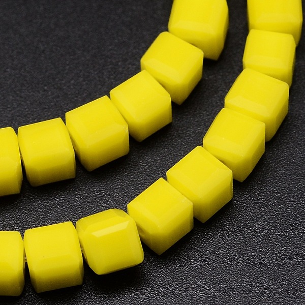 

PandaHall Faceted Cube Glass Bead Strands, Yellow, 5.5x5.5x5.5mm, Hole: 1mm, about 94pcs/strand, 20.4 inch Glass Cube Yellow