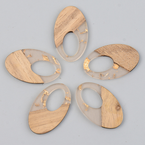 

PandaHall Transparent Resin & Walnut Wood Pendants, with Gold Foil, Oval, Clear, 35.5x21.5x3mm, Hole: 16x10mm Resin+Wood Oval Clear