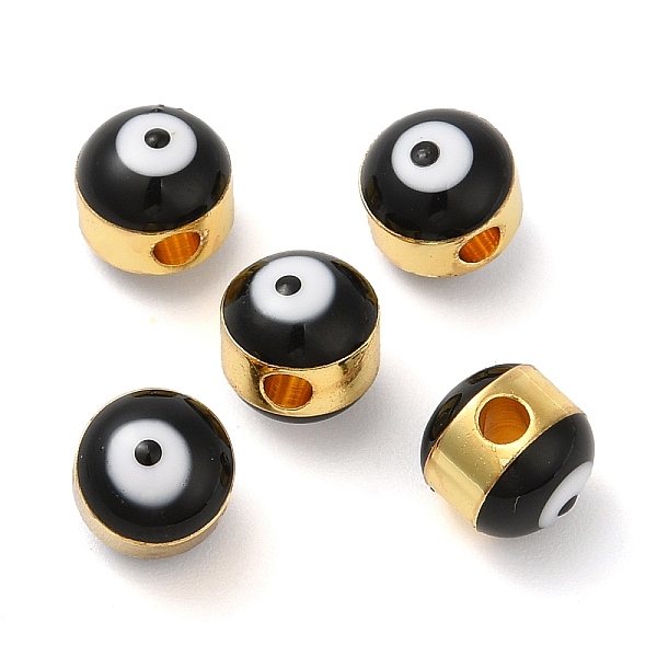 

PandaHall Brass Enamel Beads, Cadmium Free & Lead Free, Long-Lasting Plated, Golden, Rondelle with Evil Eye, Black, 6x7mm, Hole: 1.8mm...