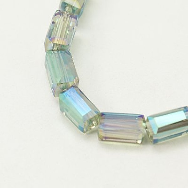 

PandaHall Electroplate Glass Beads, Full Rainbow Plated, Faceted, Cuboid, Pale Green, 8x4x4mm, Hole: 1mm Glass Cuboid Green