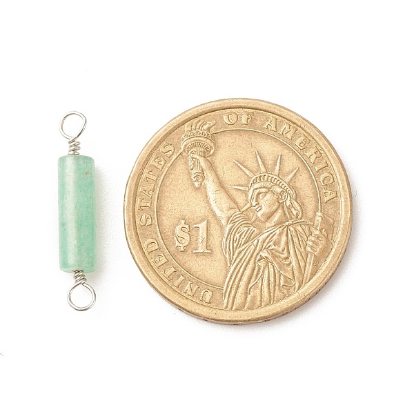 

PandaHall Natural Green Aventurine Connector Charms, with Platinum Tone Eco-Friendly Brass Wire Double Loops, Column, 23~24x4mm, Hole...