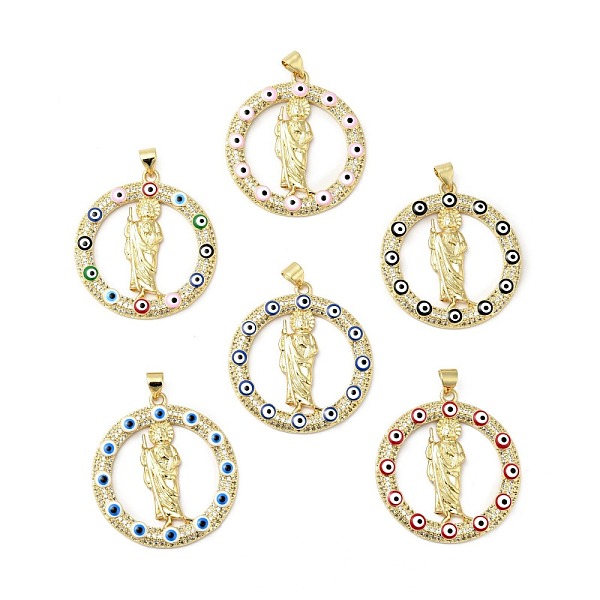 

PandaHall Rack Plating Brass Micro Pave Clear Cubic Zirconia Pendants, with Enamel, Cadmium Free & Lead Free, Real 18K Gold Plated, Ring..., Multicolor