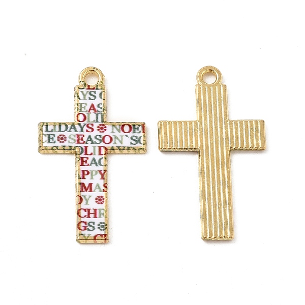 

PandaHall Rack Plating Golden Tone Alloy Mosaic Style Pendants, with Enamel, Cadmium Free & Nickel Free & Lead Free, Cross Charm, Word...