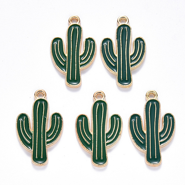 

PandaHall Alloy Enamel Pendants, Cactus, Light Gold, Dark Green, 25.5x15x1.5mm, Hole: 1.8mm Alloy+Enamel Cactus Green