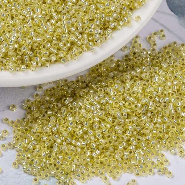 

PandaHall MIYUKI Round Rocailles Beads, Japanese Seed Beads, 15/0, (RR554) Dyed Light Daffodil Silverlined Alabaster, 1.5mm, Hole: 0.7mm..., Yellow