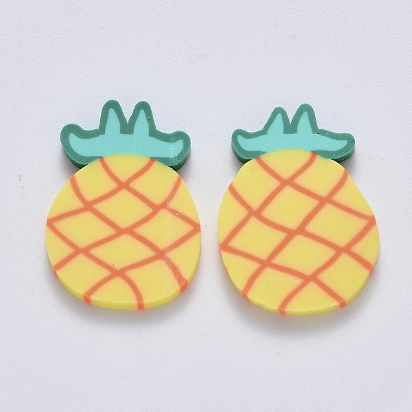 

PandaHall Handmade Polymer Clay Cabochons, Pineapple, Yellow, 23.5~24x17~17.5x2mm Polymer Clay Fruit Yellow