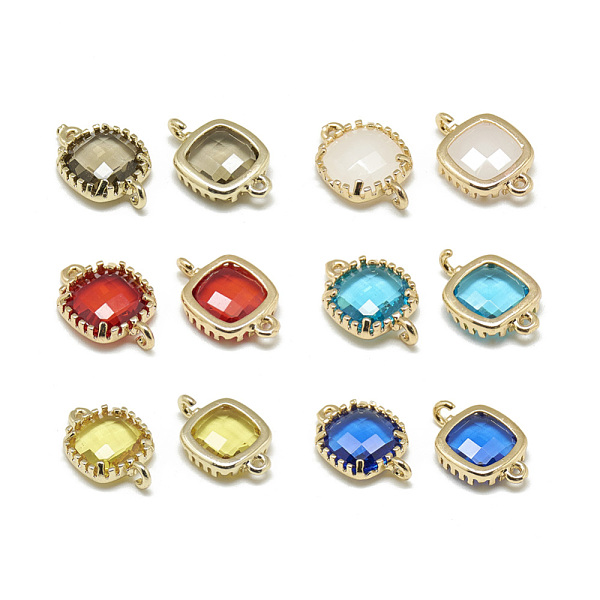 

PandaHall Glass Links connectors, with Golden Tone Brass Findings, Faceted, Square, Mixed Color, 15x9x3mm, Hole: 0.5mm Glass Square..., Multicolor