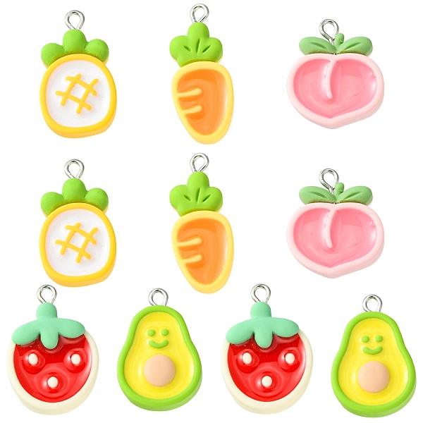 

PandaHall 10Pcs 5 Styles Opaque Resin Pendants, Fruit & Vegetables Charms, with Platinum Tone Iron Loops, Mixed Shapes...