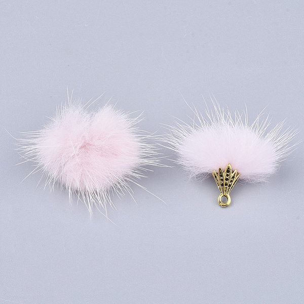 

PandaHall Faux Mink Fur Tassel Pendant Decorations, with Alloy Findings, Antique Golden, Misty Rose, 20~30x28~30mm, Hole: 1.8mm Fibre Others..., Red