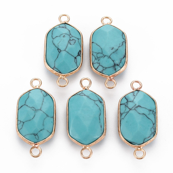 

PandaHall Synthetic Turquoise Link Connectors, with Golden Plated Brass Edge and Loop, Faceted, Oval, 29x13x6~7mm, Hole: 2mm Synthetic...