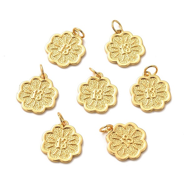 

PandaHall Brass Pendants, Long-Lasting Plated, Flower with Number 13, Real 18K Gold Plated, 16x14x1mm, Hole: 4mm Brass Flower