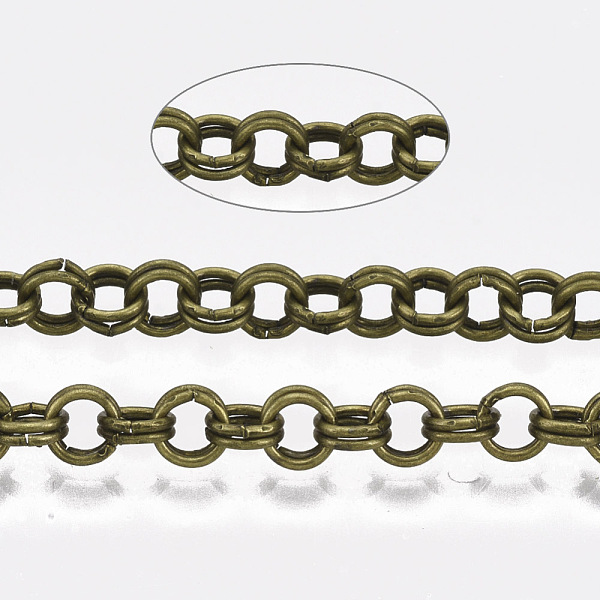 

PandaHall Iron Rolo Chains, Double Link Chains, Unwelded, with Spool, Antique Bronze, Link: 4x0.6mm, about 164.04 Feet(50m)/roll Iron