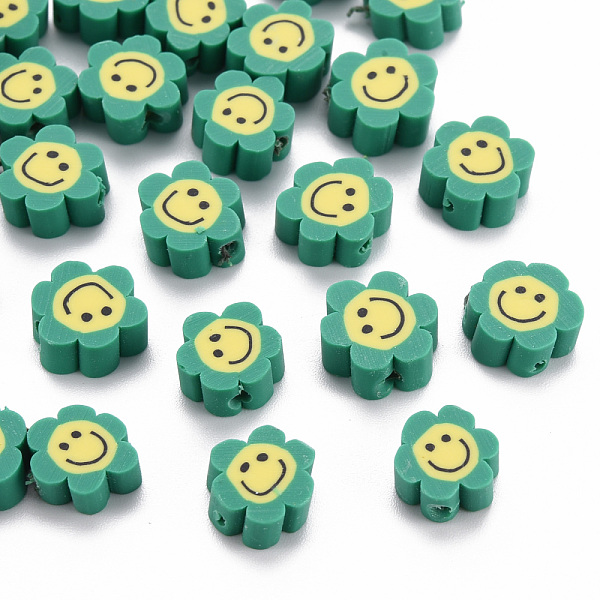 

PandaHall Handmade Polymer Clay Beads, Flower with Smiling Face, Medium Sea Green, 9~10x8~9x4~5mm, Hole: 1.4~1.6mm Polymer Clay Flower