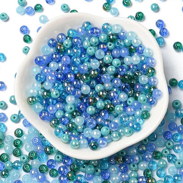 

PandaHall Glass Beads, Round, Mixed Style, Blue, 4~4.5x4mm, Hole: 0.8mm, about 1000pcs/1 bag Glass Round Blue