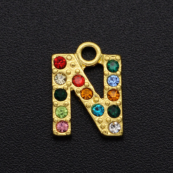

PandaHall Alloy Rhinestone Charms, Golden, Colorful, Letter, Letter.N, 11.5x8.5x2mm, Hole: 1.5mm Alloy+Rhinestone Letter N Multicolor