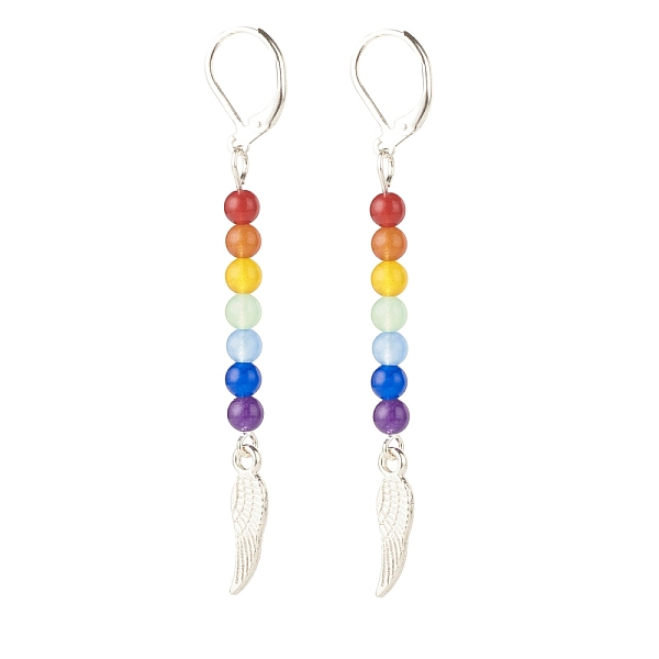 PandaHall Natural Malaysia Jade with Alloy Wing Long Dangle Leverback Earrings, 7 Chakra Gemstone Jewelry for Women, Antique Silver, 69mm...