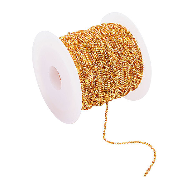 

PandaHall Brass Twisted Chains, Curb Chains, Unwelded, with Spool, Golden, Link: 2x1x0.35mm, about 10m/roll Brass