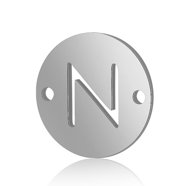 

PandaHall Titanium Steel Links connectors, Flat Round with Letter, Stainless Steel Color, Letter.N, 12x0.8mm, Hole: 0.8mm Titanium Steel...
