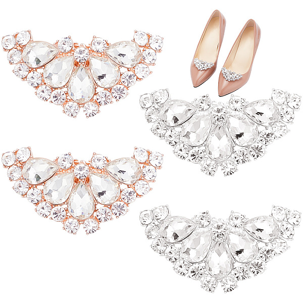 

PandaHall CRASPIRE 4Pcs 2 Style Alloy Glass Shoe Decorations, Detachable Crystal Rhinestone Shoes Buckle Clips, Triangle, Platinum & Golden...