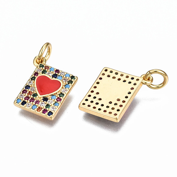 

PandaHall Brass Micro Pave Clear Cubic Zirconia Enamel Charms, with Jump Rings, Nickel Free, Rectangle with Heart, Real 16K Gold Plated..., Brown