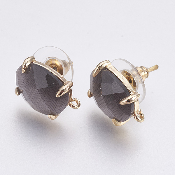 

PandaHall Faceted Glass Stud Earring Findings, with Loop, Light Gold Plated Brass Findings, Oval, Gray, 14x10x5mm, Hole: 1mm, Pin: 0.8mm...