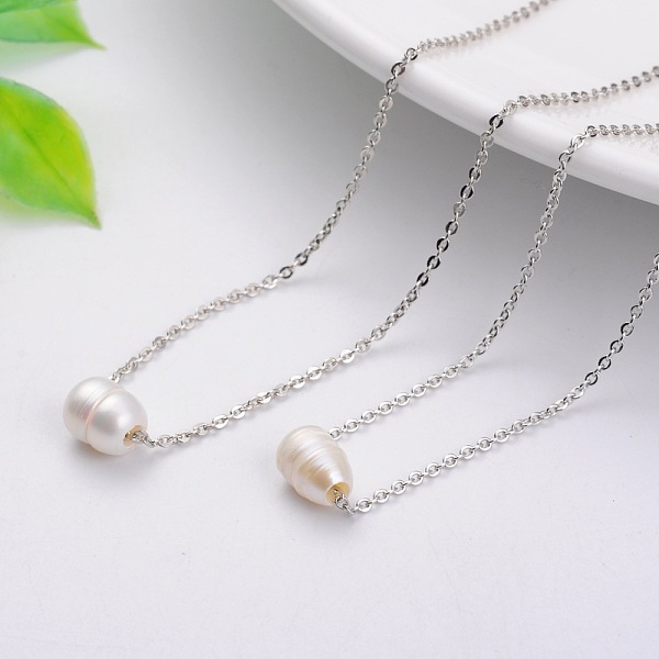 

PandaHall Natural Freshwater Pearl Pendant Necklaces, with Brass Cable Chain, Platinum, 17.9 inch Pearl