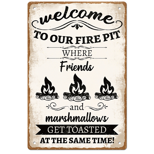 

PandaHall GLOBLELAND Fire Pit Metal Signs Welcome To Our Fire Pit Vintage Tin Sign Funny Signs For Man Cave Banquet Sign Art Poster Decor...