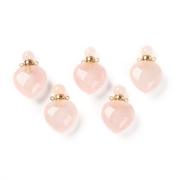 

PandaHall Natural Rose Quartz Pendants, Openable Perfume Bottle, with Golden Tone Brass Findings, Heart Shape, 33~35x22~23x12~13mm, Hole...
