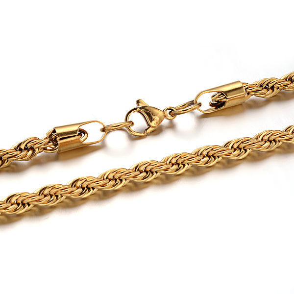 

PandaHall 304 Stainless Steel Rope Chain Necklaces, with Lobster Claw Clasps, Golden, 23.6 inch(60cm), 5mm 304 Stainless Steel