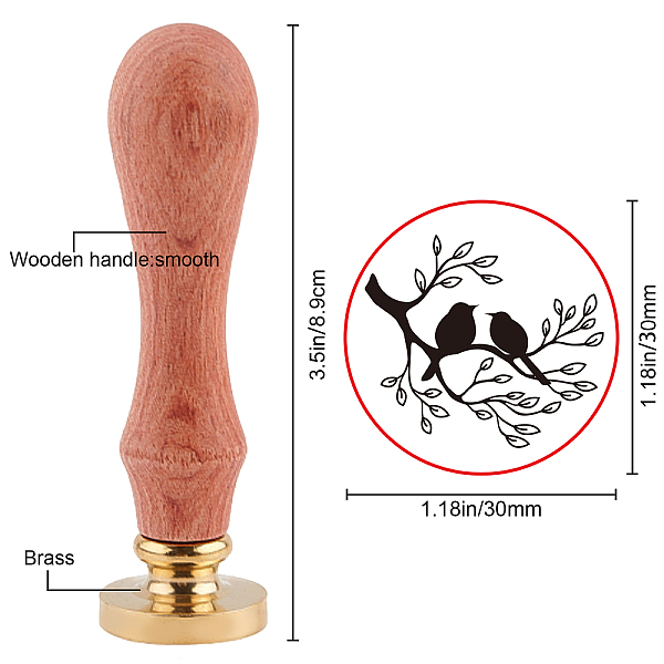 

PandaHall SUPERDANT Bird on Tree Branch Wax Seal Stamp Lovebirds Wax Stamp 30mm Sealing Stamps with Removable Brass Head Wood Handle for...
