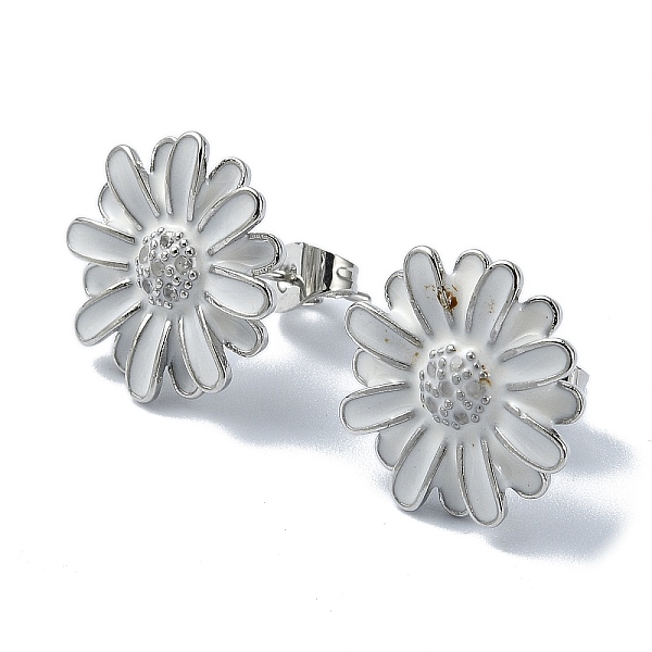 

PandaHall Sunflower Brass Stud Earrings, Long-Lasting Plated, Platinum, 16x17mm Brass Flower
