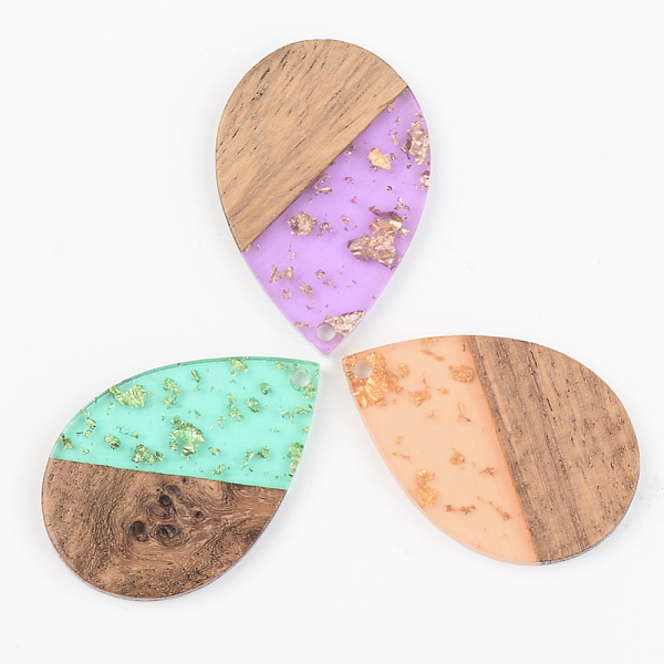 

PandaHall Transparent Resin & Walnut Wood Pendants, with Gold Foil, Teardrop, Mixed Color, 35.5x24.5x3mm, Hole: 2mm Resin+Wood Teardrop..., Multicolor