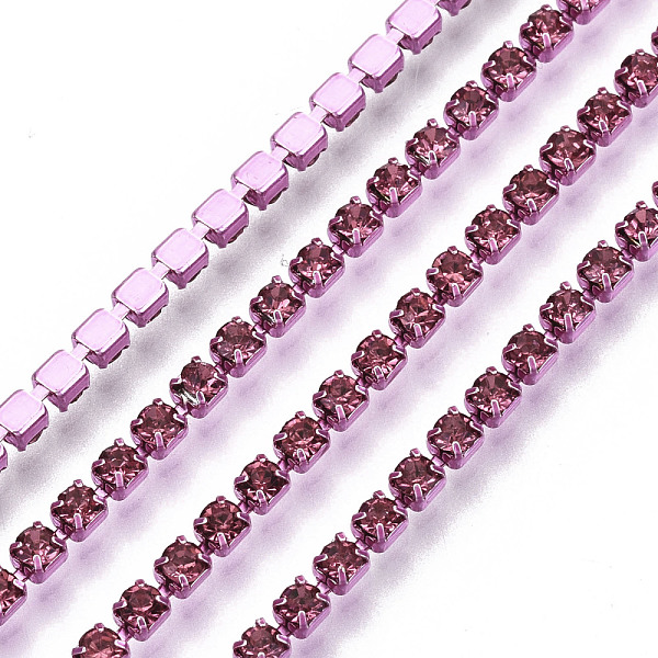 

PandaHall Electrophoresis Iron Rhinestone Strass Chains, Rhinestone Cup Chains, with Spool, Rose, SS6.5, 2~2.1mm, about 10yards/roll..., Pink
