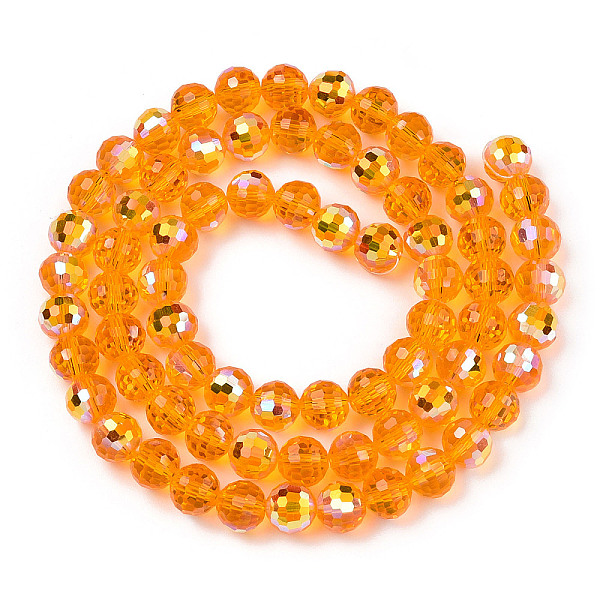 

PandaHall Transparent Electroplate Glass Beads Strands, Faceted, Half AB Color Plated, Round, Orange, 8x7~7.5mm, Hole: 1.0mm, about 71~72...