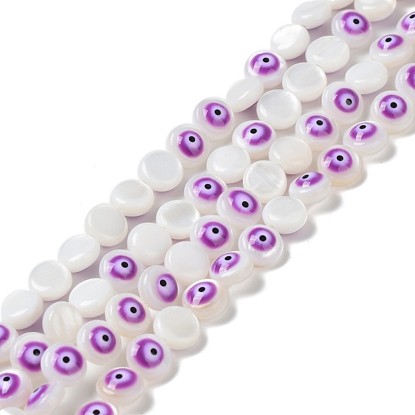 

PandaHall Natural Freshwater Shell Enamel Beads Strands, Flat Round with Evil Eye, Blue Violet, 6x3mm, Hole: 0.5mm, about 62~65pcs/strand...