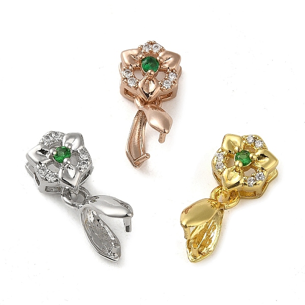 

PandaHall Rack Plating Brass Micro Pave Clear Cubic Zirconia Ice Pick Pinch Bails, Long-Lasting Plated, Lead Free & Cadmium Free, Flower...