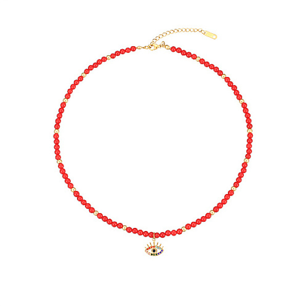 

PandaHall Natural Carnelian Beaded Necklaces, with Golden Plated Metal Eye Charms, 15.75 inch(40cm), Charm: 13.7x13.8mm Carnelian Eye