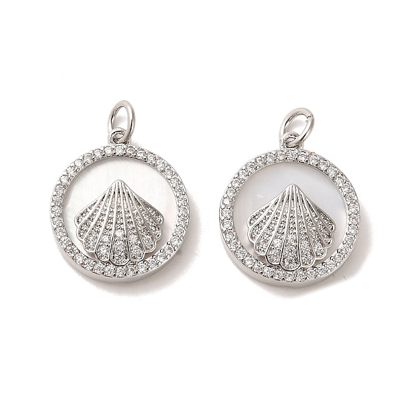 

PandaHall Brass Micro Pave Cubic Zirconia Pendants, with Shell, Flat Round with Shell, Real Platinum Plated, 18x16x3.5mm, Hole: 3mm..., Clear