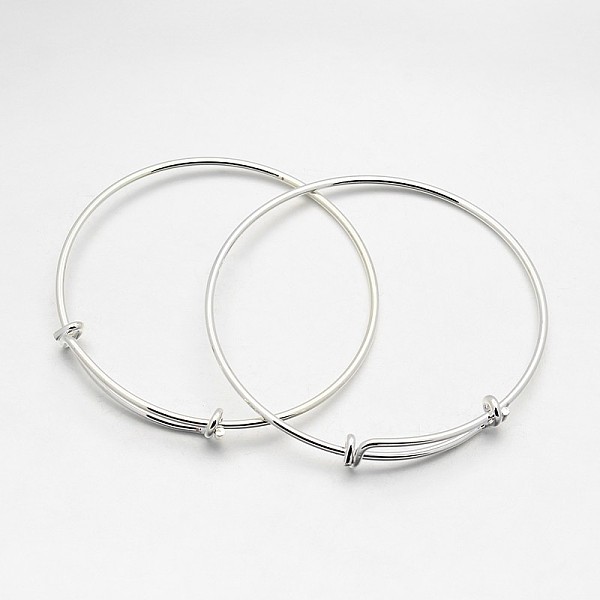 

PandaHall Adjustable Brass Expandable Bangle Making, Silver Color Plated, 2-1/2 inch(6.4cm), 2mm Brass