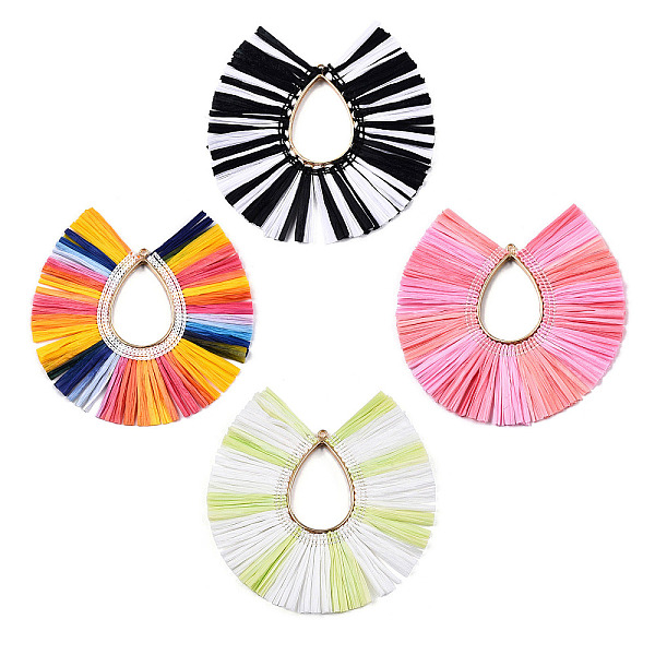 

PandaHall Raffia Tassel Big Pendants, with Alloy Findings, Fan Charms, Cadmium Free & Lead Free, Mixed Color, 83~89x82~86x3.5mm, Hole: 2mm..., Multicolor