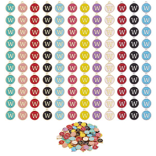 

PandaHall 120Pcs 12 Colors Golden Plated Alloy Charms, with Enamel, Enamelled Sequins, Flat Round with Letter, Letter.W, 14x12x2mm, Hole...