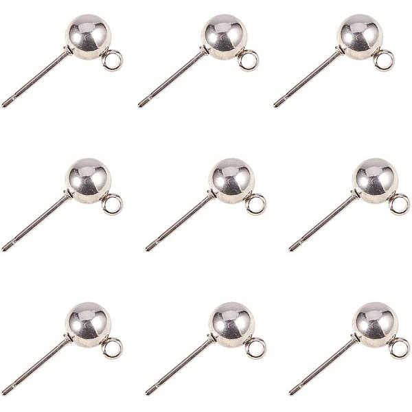 

PandaHall 20 pcs 304 Stainless Steel Earring Studs Ear Pin Ball Post with Butterfly Earring Backs for Earring Making Findings, Stainless...