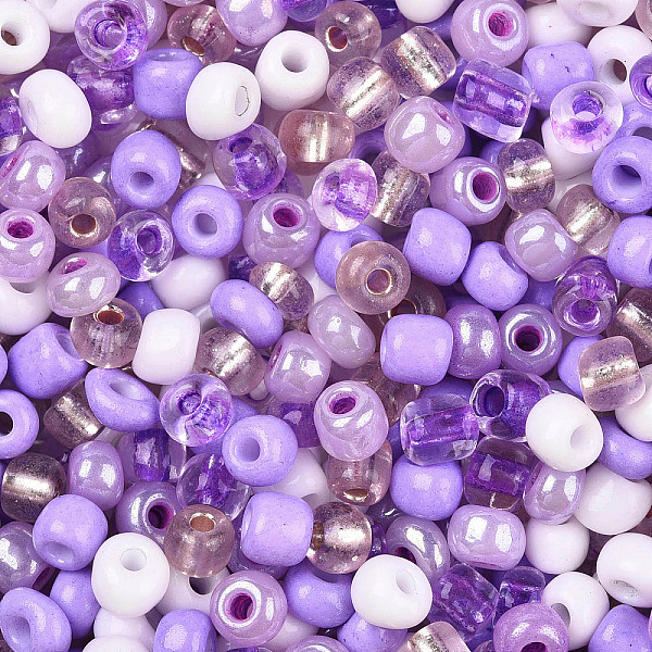 

PandaHall Opaque & Transparent Inside Colours Glass Seed Beads, Round Hole, Round, Mixed Color, Medium Purple, 4mm, Hole: 1.4~1.5mm Glass