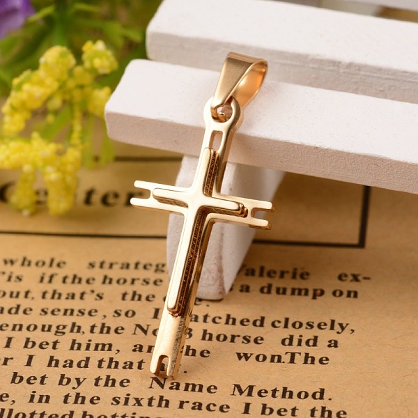 

PandaHall Ion Plating(IP) 304 Stainless Steel Cross Pendants, Golden, 28.6x15x3mm, Hole: 3x6mm 304 Stainless Steel Cross